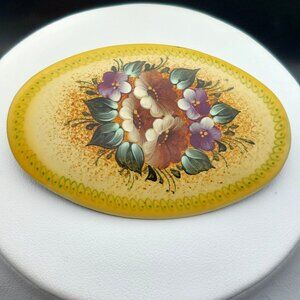 Vintage Hand-Painted Lacquered Signed Russian Brooch - A. Суханов Collectible